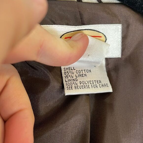 Talbots Woman Floral Jacquard Blazer 12W Brown Cream Cotton Linen Jacket - Picture 9 of 10